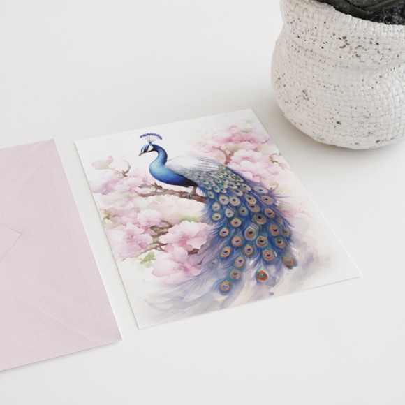 Watercolor Peacock Wall Art Illustration Print Poster Card Unframed - Picture 6 of 8